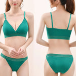 Women Sexy V-neck Padded Bra Lingerie Set Push-Up Bras Low Rise Briefs Non-wire Bralette Brazilian Panties Female Underwear Set