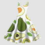Retro Rockability Party Prom Dresses For Women Vintage Fashion Fruit Print Sleeveless A Line Dress Elegant Summer Evening Dress