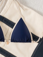 Sexy Navy Patchwork Bikini Set 2026 Women Halter Push Up Bra Triangle Swimsuit Brazilian Beach Bathing Suit Micro Swimwear