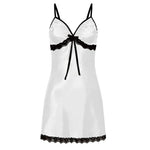 Lace Silk Satin Nightdress Women Sleepwear Lingerie Sleeveless Straps Mini Dress with Panties Nighties Nightgown