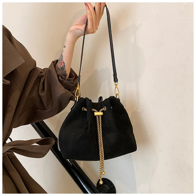 2026 Soft Commuting Crossbody Bags Faux Suede Sewing Hot Sale Bags for WomenThread Solid Color String Women's Handbags