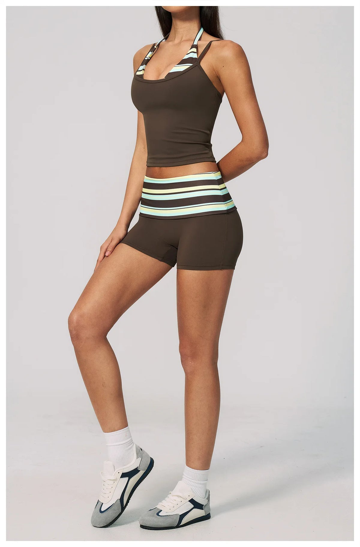 Quick Drying Polka Dot Patchwork Yoga Sets Women Hanging Neck Slim Shockproof Sports Tank Top Gym High Waist Shorts Fitnss Suit