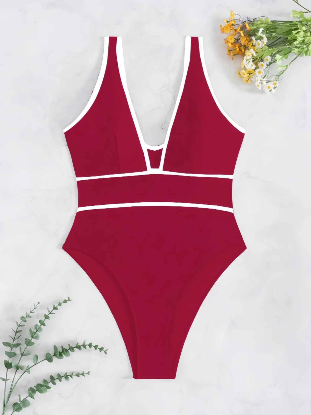 2026 V-neck Vintage Swimsuit One Piece Solid Slim Swimwear Women Bathers Bathing Swimming Swim Suit Female Beachwear
