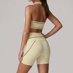 Color Blocking Yoga Sets Women's Tracksuit Hanging Neck Shockproof Sports Vest Hip Lifting Shorts Gym Running Fitness Suits
