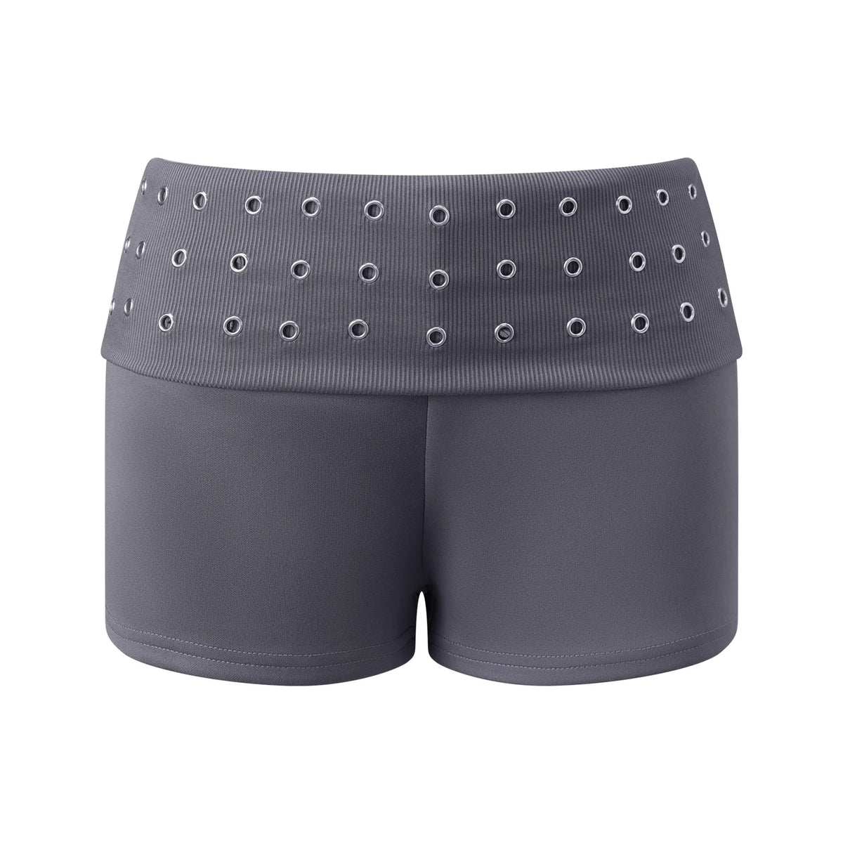 Womens Fold Over Shorts Stylish Rivet Design Low Rise Bodycon Slim Fit Summer Shorts Casual Daily Fashion Streetwear