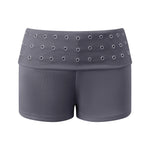 Womens Fold Over Shorts Stylish Rivet Design Low Rise Bodycon Slim Fit Summer Shorts Casual Daily Fashion Streetwear