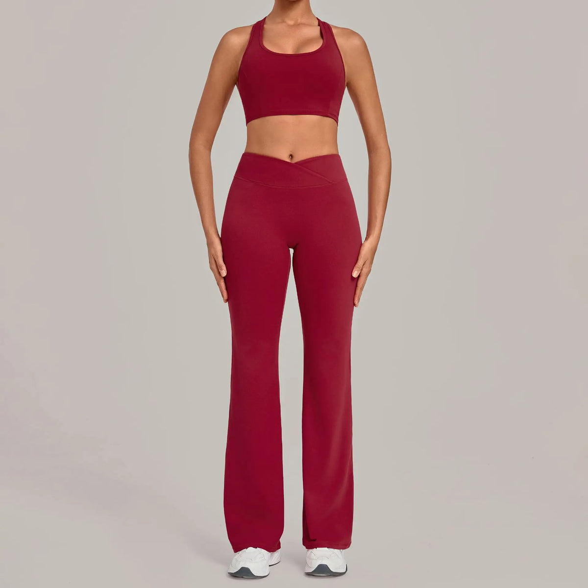 Breathable Stretch Yoga Sets Women Quick Drying Shockproof Sports Bra High Waist Bell Bottom Pants Gym Two-piece Fitness Suit