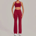 Breathable Stretch Yoga Sets Women Quick Drying Shockproof Sports Bra High Waist Bell Bottom Pants Gym Two-piece Fitness Suit