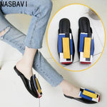 Summer Women Slipper High Block Heels Mules Party Club Ladies Mixed Color White Outdoor Slip-on Square Toe Shoes