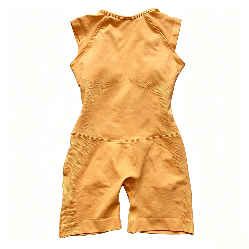 Flutter Sleeve One Piece Yoga Set Women Backless Yoga Enterito Gym Set Seamless Sports Jumpsuit Bodysuit Workout Shorts Romper