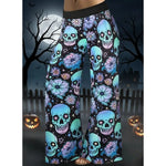 Hallowmas Skull Flower Print Pants Woman 2025 Plus Size Elastic Waist Wide Leg Pant Casual Large Full-length Trousers