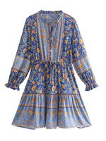 Foridol Bohemian Printed Floral Women Long Dress with Sleeve Spring Summer New in Midi Vestidos Casual Beach Boho Dress Women