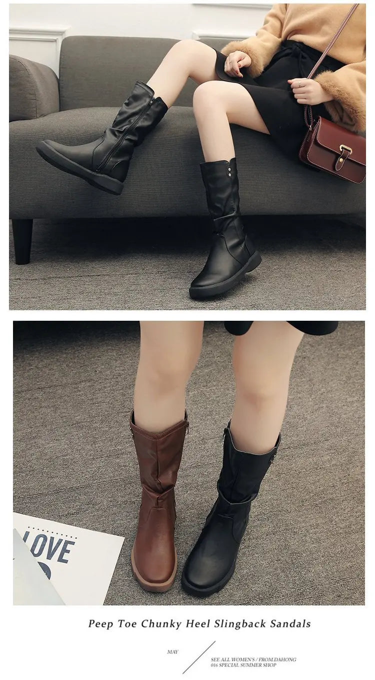 Women Thigh High Boots Women Modern Boots Zippers Outdoor Female Casual Platform Shoes Ladies Leather Long Boots Botines Mujer