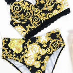 Sexy Black Print High Waisted Bikini Push Up Lace Straps Swimsuits Women 2026 Swimwear Bathing Suit Brazilian Bikinis De Mujer