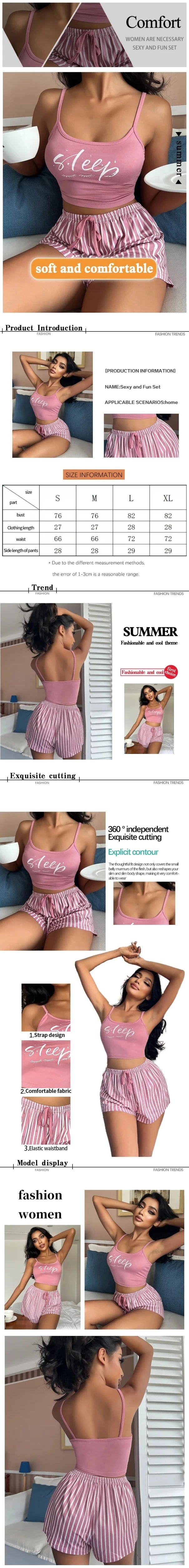 Women Pajamas Set Sleepwear Sexy Summer Home Clothes Tops And Shorts Cute Soft Sleeveless Nightwear For Female