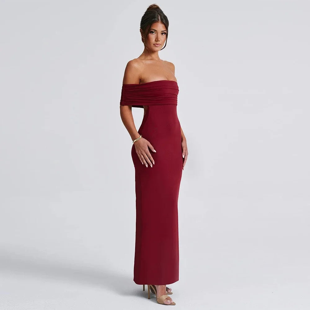 Temperament Slim Strapless Long Dress Women Solid Color Sexy Off-shoulder Backless Package Hip Sleeveless Club Party Dresses