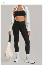 2 Pieces Color-block Yoga Sets WomenHanging Neck Sports Bra High Waist Pants Built-in Pockets Outdoor Fitness Workout Suit