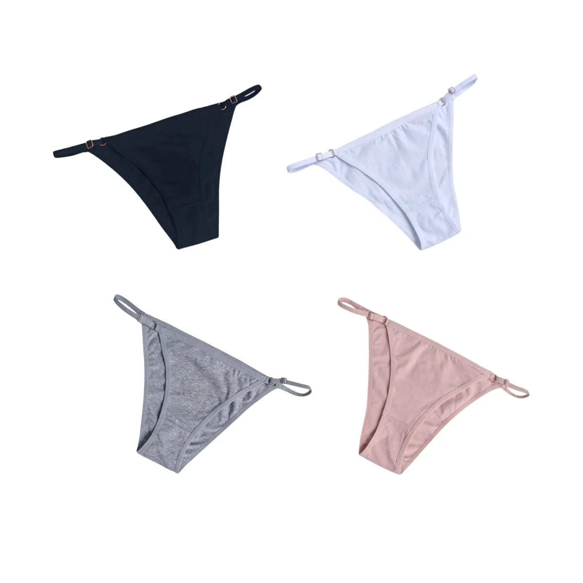 4Pcs/Set Women Cotton Briefs Sexy Brazilian Panties Low-Rise Underwear Adjustable Buckle Female Underpants Comfort Lingerie S-XL