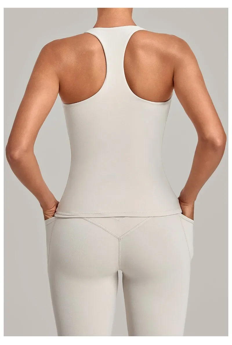 Women's Seamless Yoga Vest Sports Fitness Gym Beauty Back Top Nude Slim Fit Training Running Workout Vest