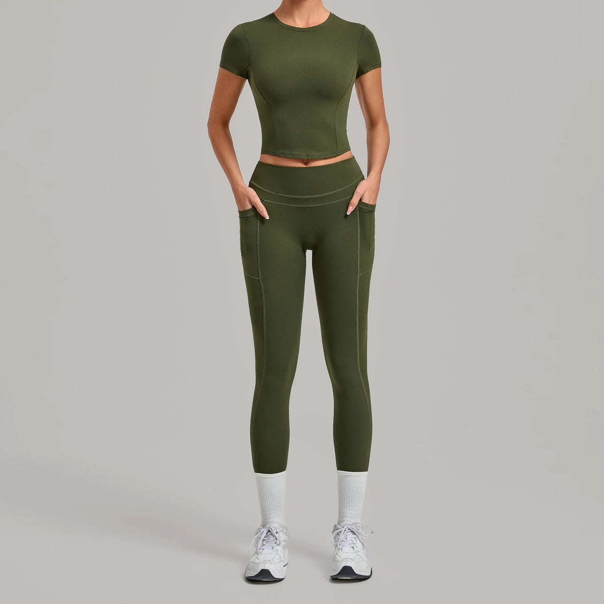 Women's Seamless Yoga Sets Sports Fitness Hip-lifting High Waist Pants Slim Fit Short-sleeve Suits Workout Running Training Sets