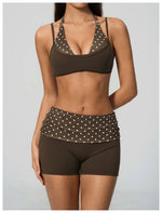 Summer Striped Polka Dot Contrast High Waist Yoga Shorts Hip Lifting Sports Tights Outdoor Workout Fitness Gym Running Pants