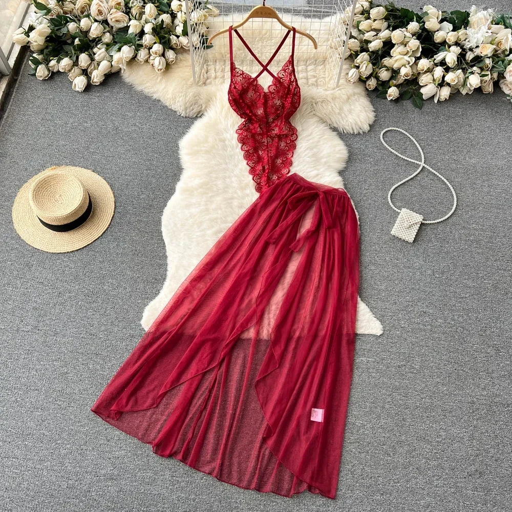 Women's Sexy Bow Lace-Up Sensual Dress Set Fashion Uniform - Trendy Comfortable Dress Ensemble for Adults New