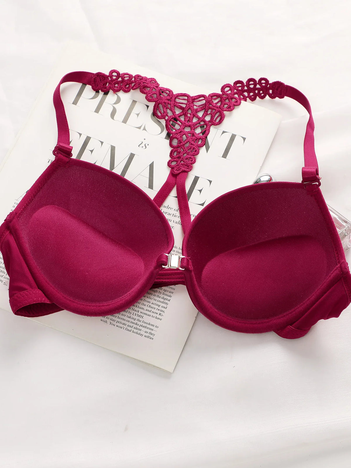 Ladies' black red blue with steel rims front buckle beautiful back pull up bra underwear set A2128
