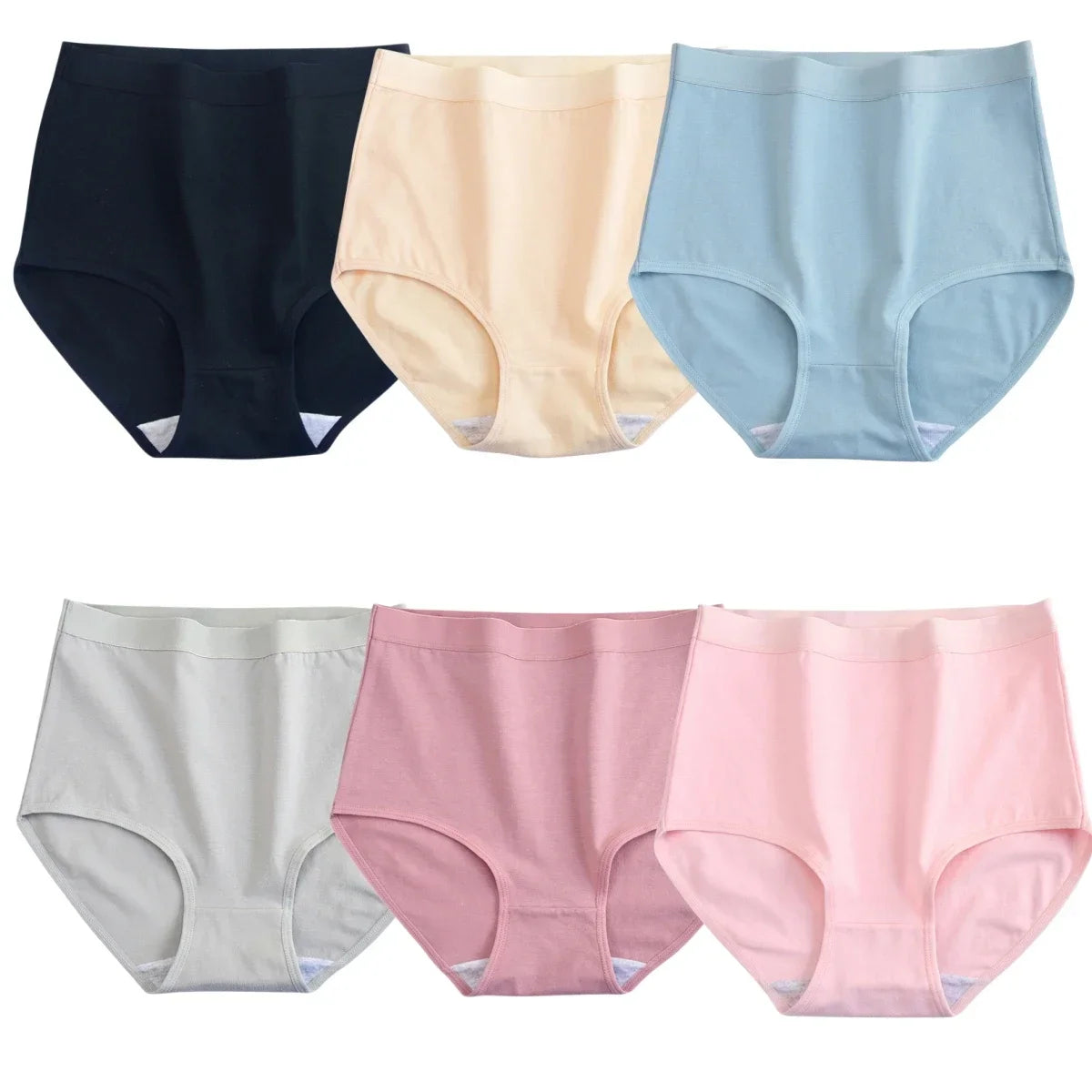 6Pcs/Set Women Cotton Panties High Rise Briefs Female Breathable Underpants Sexy Lingerie Tummy Control Underwear M-XXXL