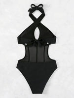 Sexy See Through One Piece Swimsuit 2025 Women Halter Corss Underwire Tummy Control Swimwear Solid Black Hot Pink Bathing Suits