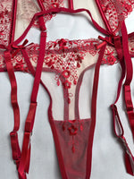 Women's New Floral Embroidered See-Through Mesh Lingerie 4-Piece Set - Sexy Underwear for Special Nights