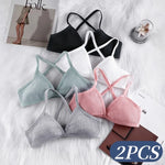 2Pcs/Set Women Ribbed Knit Triangle Bralette Wireless Bra Sexy Lingerie Soft Comfort Underwear Ladies Bra No Pads S-L