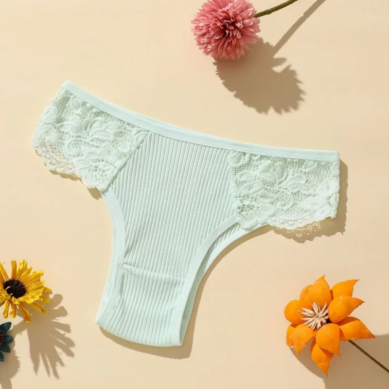 4Pcs/Set Women Cotton Low-Rise Briefs Lace Trims Brazilian Panties Sexy Lingerie Stretchy Underwear Female Underpants S-L