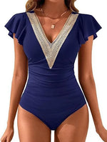 2024 Sexy Women's Lace Plunge One Piece Swimsuit Ruffle Swimwear Women Bathing Swimming Suit Female Beachwear Outdoor Bodysuit
