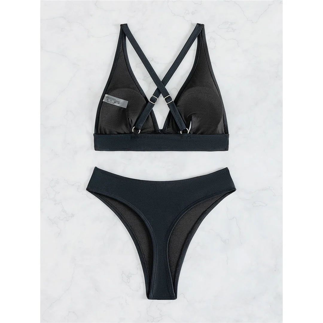 S - XL Cross Back Mini Micro Thong Bikini Female Swimsuit Women Swimwear Two-Pieces Bikini Set Bather Bathing Suit Swim V5022