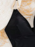 Vintage Black Two Piece Bikini Set 2026 Women Metal Buckle Strap V Neck Pleate Tank Top High Waist Bikini Bathing Suit Swimwear