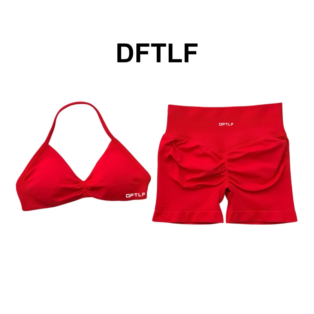2 Piece DFTLF Impact Gym Set Women yoga Sports Bra Shorts Sets Open Back Scrunch Butt Seamless Workout Jogging Sports Trainin