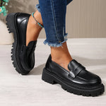 Women Penny Platform Loafer Shoes Slip On Chunky Lug Sole Round Toe Vintage Preppy Office Casual Dress Shoes