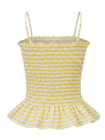 Summer Women Smocked Tank Tops Spaghetti Strap Plaid Ruffle Camisole Fashion Sleeveless Vest Shirts Streetwear