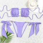 Sexy Rhinestone Chain Micro Thong Bikini Women Swimwear Ruffled Bandeau Swimsuit Knotted Bathing Swimming Suit Bikinis Sets 2026