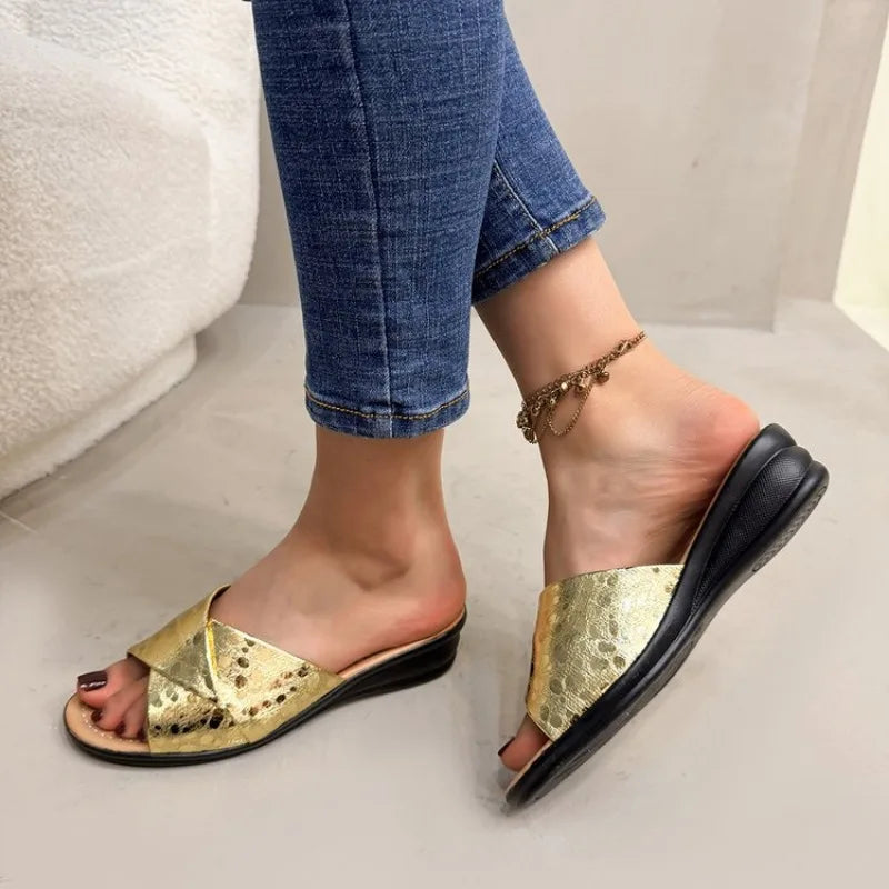 Gold Flat Sequin Cloth Slippers for Women 2026 summer Casual Flat Sandals for Women Fashion Sandals Outdoor Flip Flops36-42