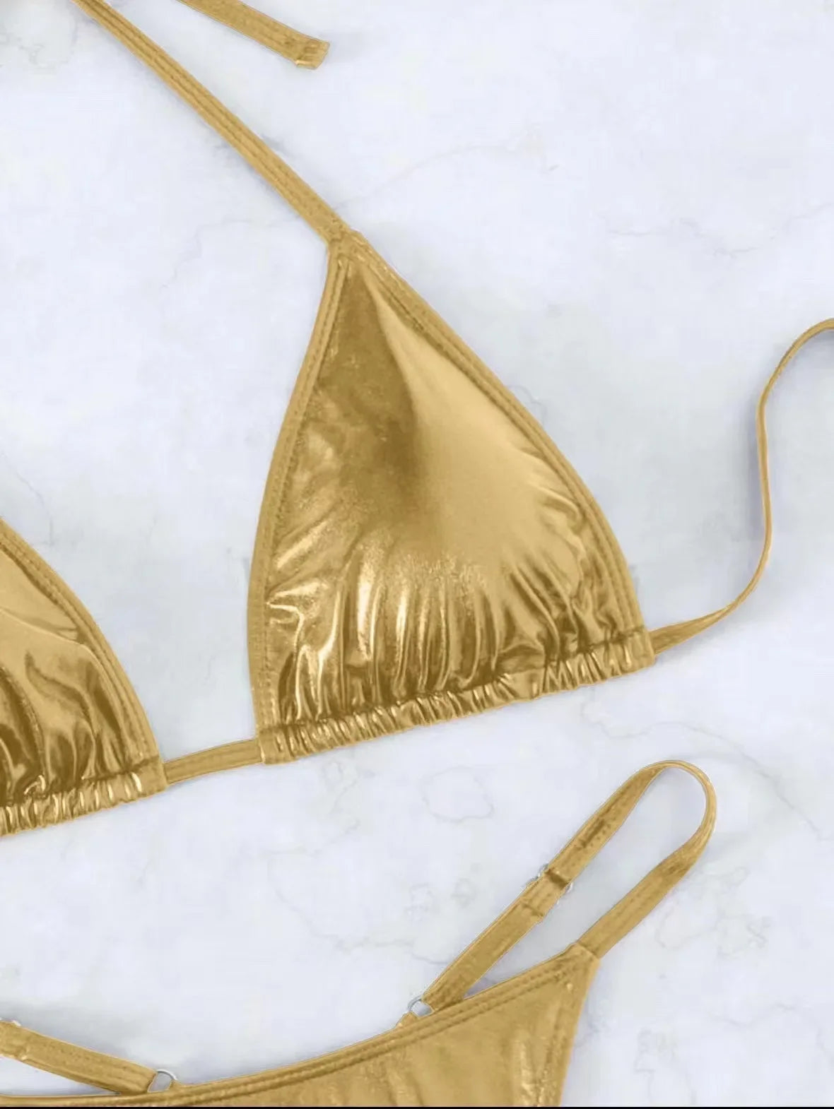 Sexy Metallic Gold Glitter Halter Bikinis Sets Two Pieces Women Thong Bandage Swimsuit Female Bathing Suit Swimwear Biquini