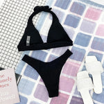 Halter Wrinkled Crinkled Bikini Women Swimwear Female Swimsuit Two-Pieces Bikini Set Brazilian Bather Bathing Suit Swim V2922