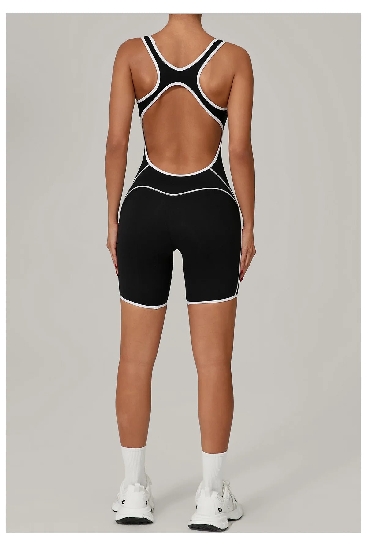 Sexy Sleeveless Backless Scrunch Yoga Jumpsuit Women Black Contrast Hollow One Piece Sports Suit Tight Fitness Sports Overalls