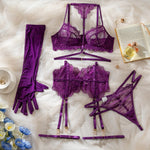Toucheart Sexy Lingerie Suit for Women Lace Patchwork Halter Bra Set Solid Color Sexy Mesh See-through Garters Underwear Set New