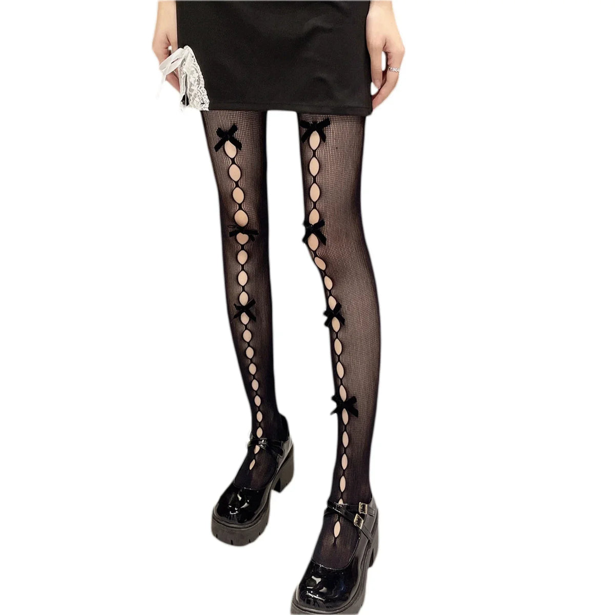 Women Girl Tights Bow-tie Hollow Out Fishnet Stockings Sexy Club Kawaii Gothic Lolita Summer Leggings Hosiery