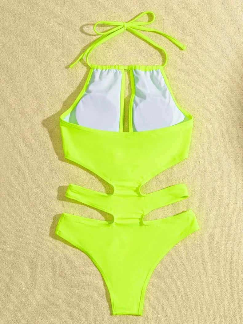 2025 New Sexy Halter Women Swimwear One Piece Swimsuit Female Hollow Out Monokini Bather Bathing Suit Summer Beach Wear Bodysuit