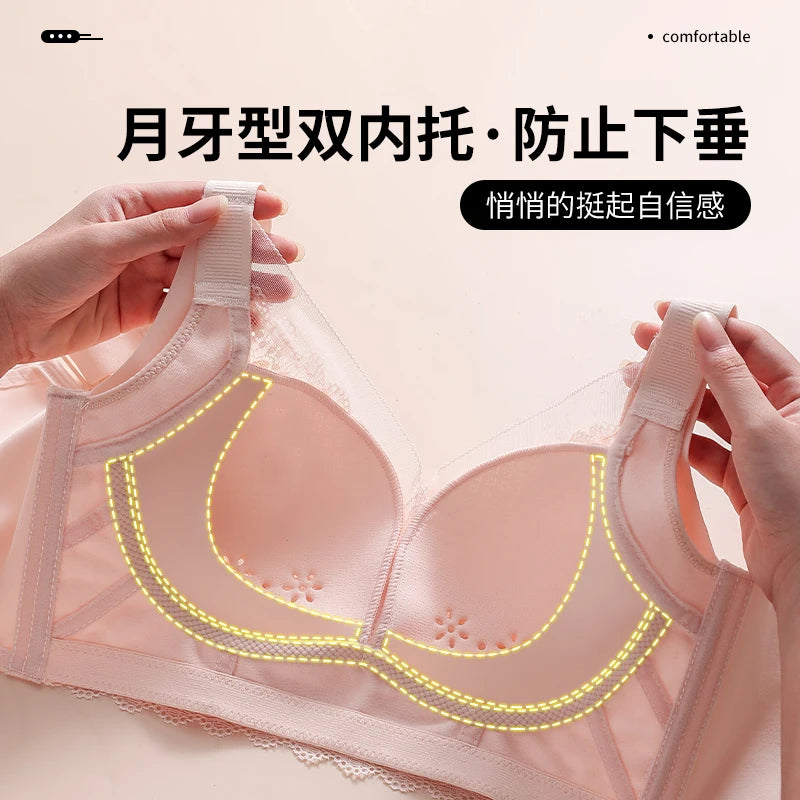 Spring And Summer New Five-breasted Thin Hole Cup Breathable Bra Without Underwire, Breast-proof Sagging Underwear Looks Thin Bh
