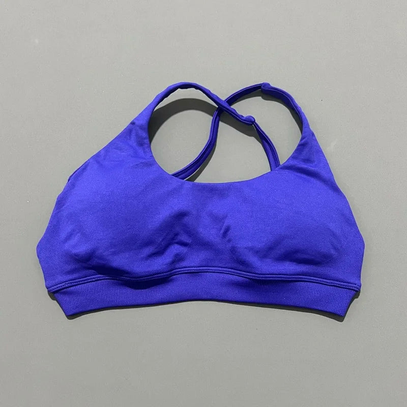 HISTELLO Impacts Asymmetric Sports Bra Women Seamless Yoga Underwear Adjustable Backless Halter Top Workout Running Gym Bra