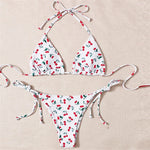 XS - L Cherry Printed Halter Strappy Bikini Female Swimsuit Women Swimwear Two-Pieces Bikini Set Bather Bathing Suit Swim V4894