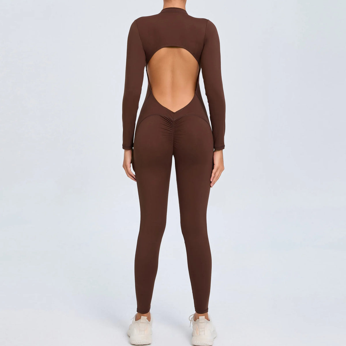 Women's Seamless Yoga Bodysuit Long Sleeve Zipper & Back Cutout Naked Feeling Quick-Dry Running Fitness Workout Jumpsuit